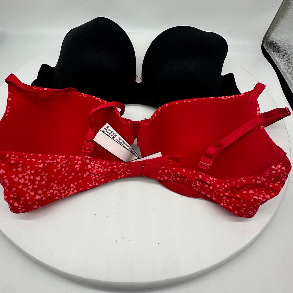 Victoria's Secret Red and Black Lined Demi Bras Size 34C Lot of Two Sexy - Picture 2 of 10
